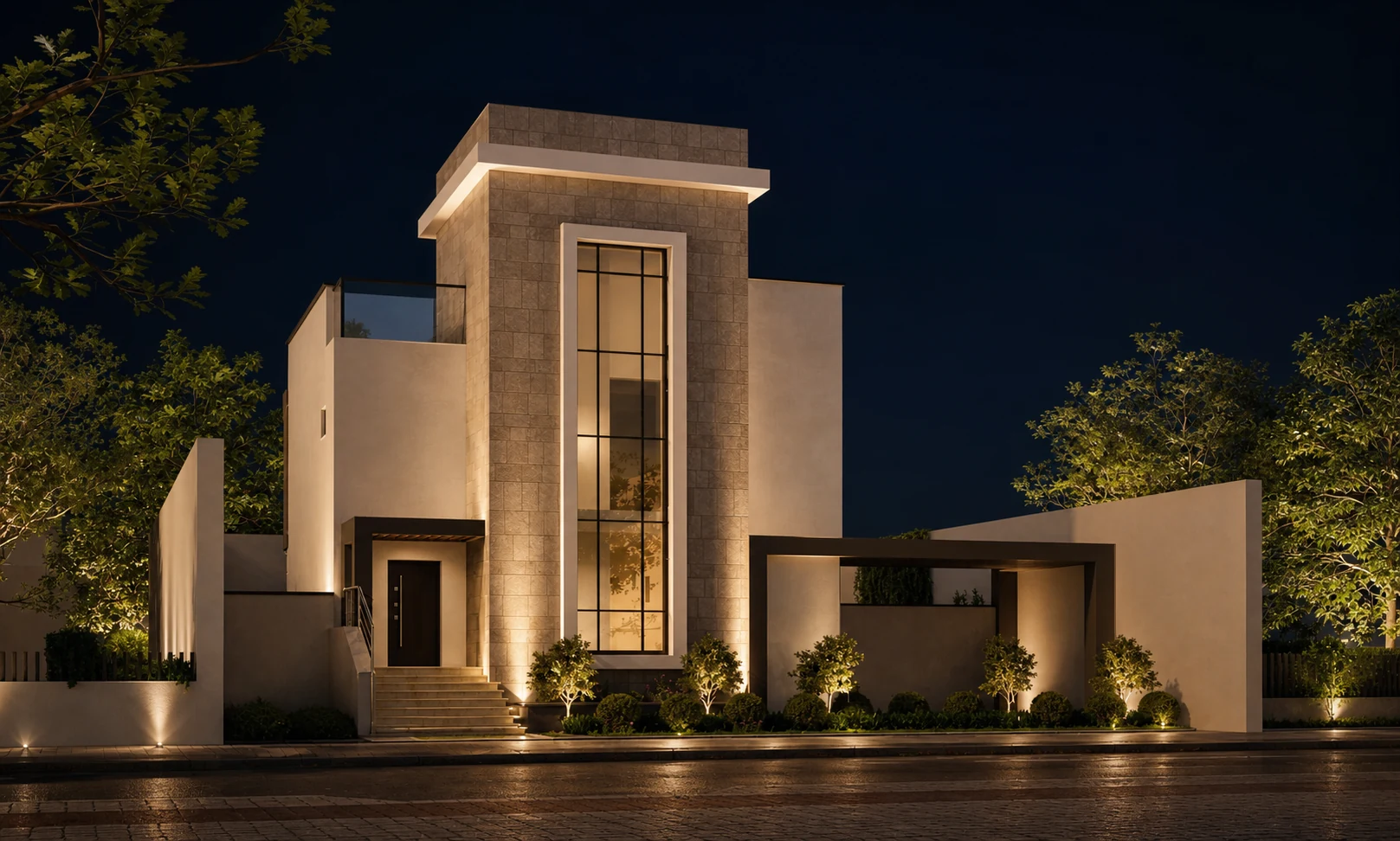 Night view of Villa C corner stand-alone villa at VIVID New Zayed