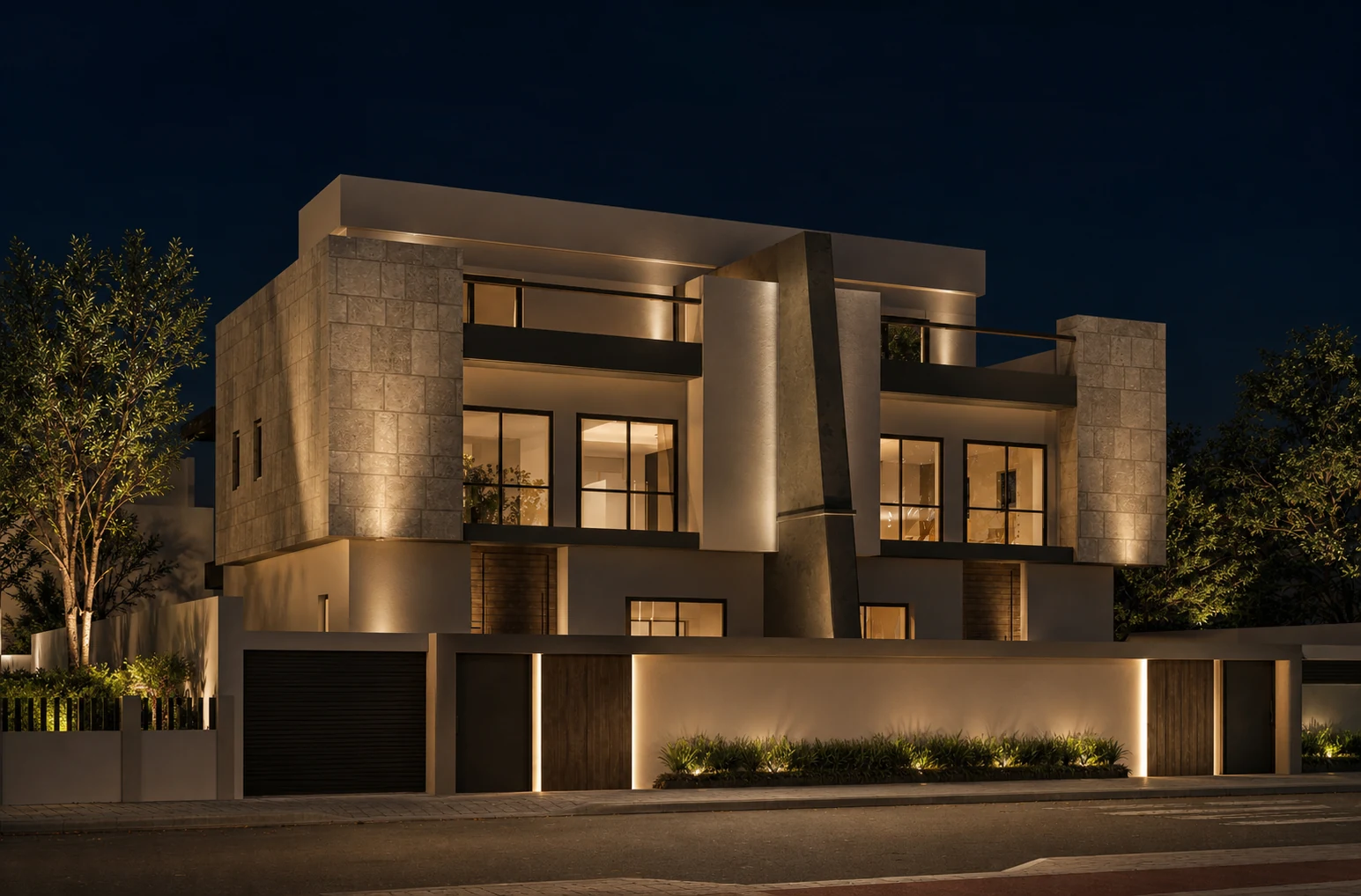 Night view of Villa V twin villa at VIVID New Zayed